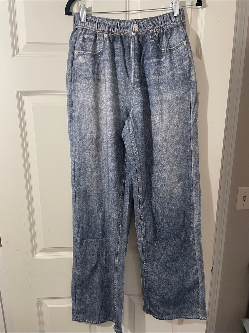 Wide Leg Women's Soft Terry Cloth Jeans - Washed Blue(12)